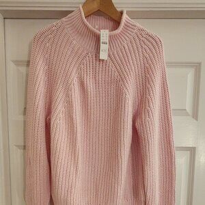 NWT - J Crew Pink Mock Neck 100% Cotton Sweater, Medium